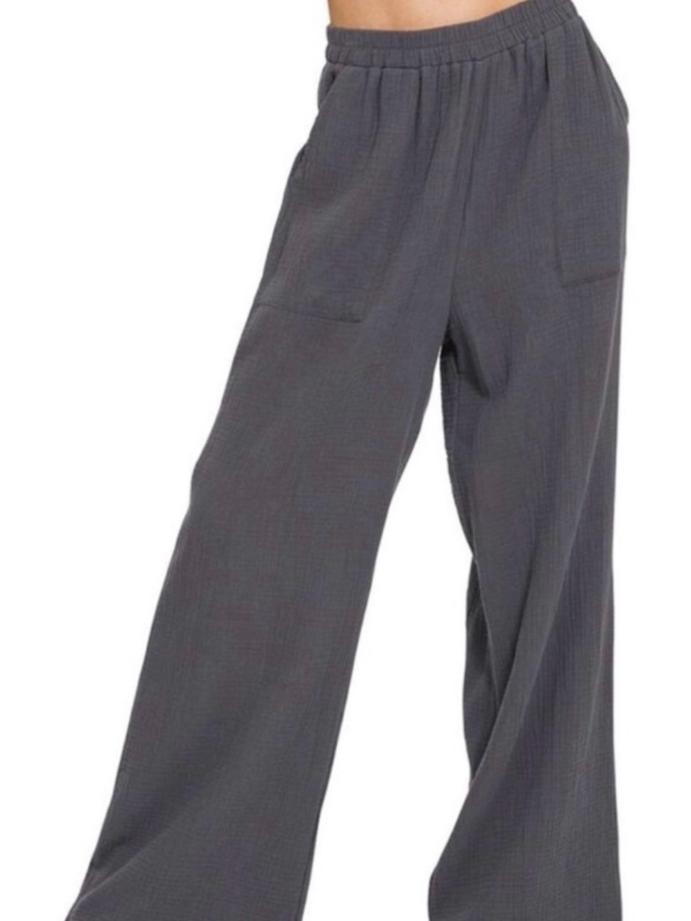 Zenana Cotton Double Gauze Pants - Ash Gray